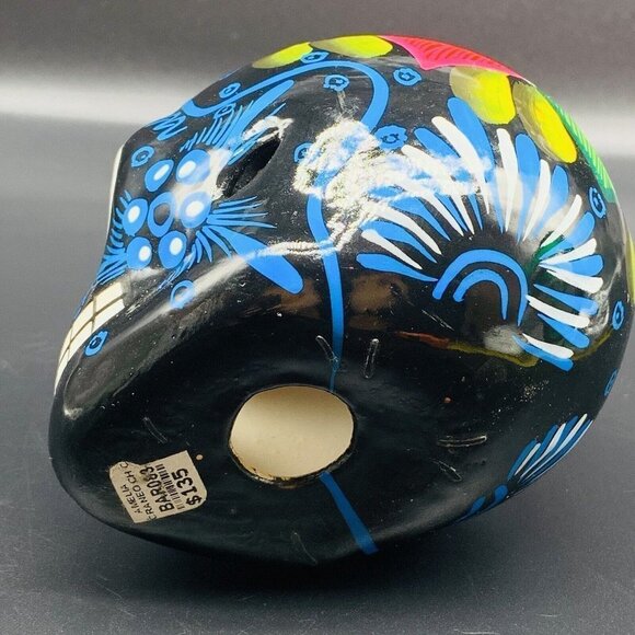 Mexican Folk Art Pottery Hand Painted Colorful Sugar Skull 2.5”T 4”W - Picture 6 of 6